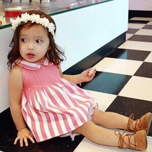 Girls Rosa Flamenco Coral Stripe Isabel Tunic Dress Pleated with Collar size 5/6